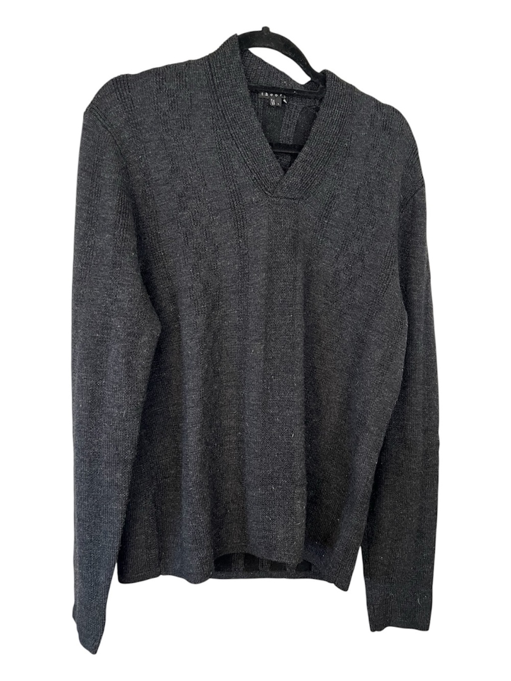 Theory Men's Wool Rib stripe V-Neck Sweater - Charcoal Gray/black